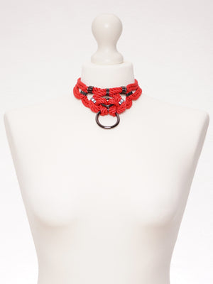 'MEGAMI' CHOKER WITH DETACHABLE SELF-TIE HARNESS *RED
